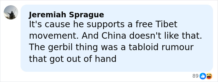 Comment by Jeremiah Sprague on Richard Gere supporting Tibet and rumors about him, discussing controversy and Oscars ban.