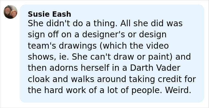 Commenter Susie Eash criticizes Melania Trump for taking credit for a designer's work on a Christmas ornament.