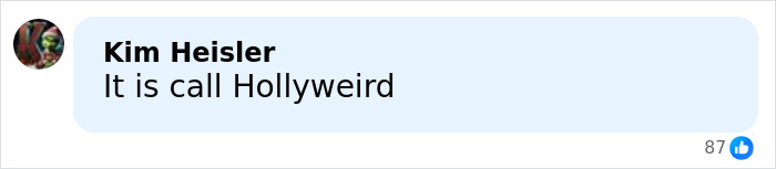 Screenshot of a social media comment stating It is call Hollyweird in a light blue chat bubble.