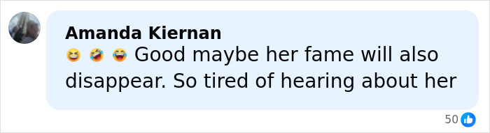 Comment by Amanda Kiernan reacting to Bonnie Blue's arrest, expressing frustration about her fame disappearing.