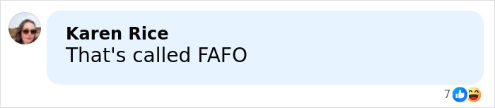 Screenshot of a social media comment by Karen Rice reacting to news about Bonnie Blue's arrest.