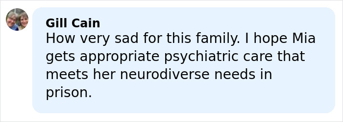 Comment from Gill Cain expressing hope for psychiatric care addressing neurodiverse needs of trans Muslim woman in prison. Comment from Gill Cain expressing hope for psychiatric care addressing neurodiverse needs of trans Muslim woman in prison.