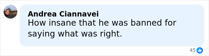 Comment by Andrea Ciannavei expressing disbelief about being banned for speaking out on Oscars ban related to Richard Gere.