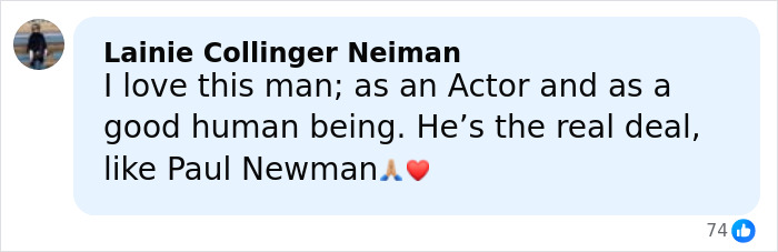 Comment praising Richard Gere as an actor and good human being, comparing him to Paul Newman.