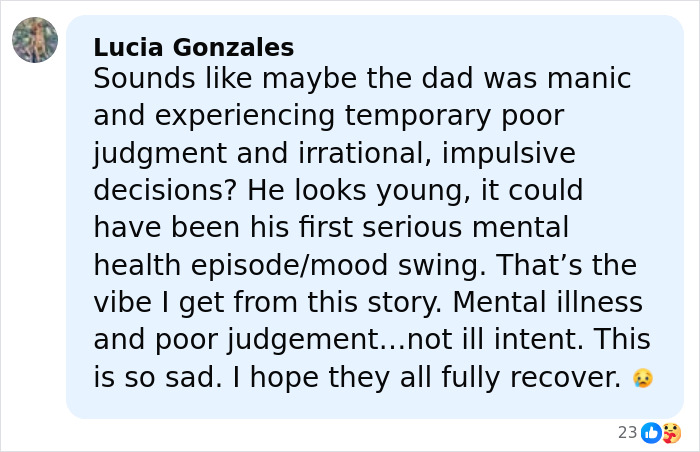 Comment discussing children's heartbreaking words after dad's disturbing behavior on mountain, highlighting mental health concerns.