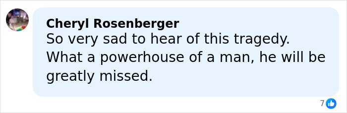 Comment expressing sadness over the Rob Reiner tragedy and praising him as a powerhouse man. Comment expressing sadness over the Rob Reiner tragedy and praising him as a powerhouse man.