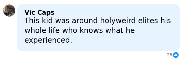 Comment about Rob Reiner&rsquo;s daughter Romy being scared of brother Nick, shown as a social media text post.