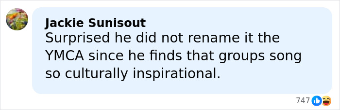 Comment from Jackie Sunisout on Kennedy Center renaming controversy, expressing surprise about the new name choice online. Comment from Jackie Sunisout on Kennedy Center renaming controversy, expressing surprise about the new name choice online.