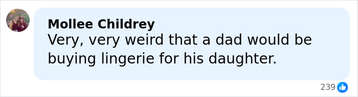 Comment expressing discomfort about a dad buying lingerie for his daughter amid Kourtney Kardashian and Travis Barker backlash.