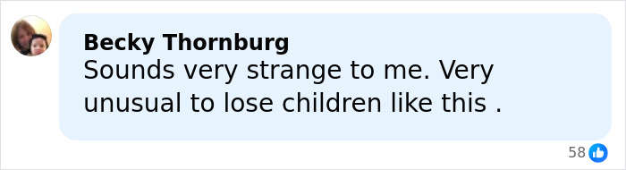 Comment by Becky Thornburg mentioning the unusual experience of losing children, related to influencer&rsquo;s daughter passing away.
