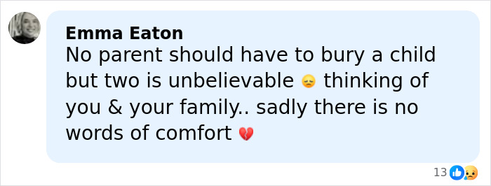 Facebook comment expressing sympathy after influencer's daughter passes away, highlighting grief and loss during Christmas.