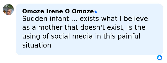 Comment by Omoze Irene O Omoze about the loss of influencer&rsquo;s daughter and use of social media in the painful situation