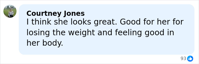 Screenshot of a comment praising Amy Schumer&rsquo;s dramatic weight loss and positive body confidence.