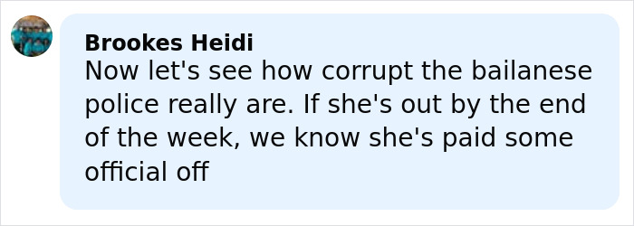 Comment by Brookes Heidi expressing doubt about the integrity of bailanese police in a case involving Bonnie Blue. Comment by Brookes Heidi expressing doubt about the integrity of bailanese police in a case involving Bonnie Blue.