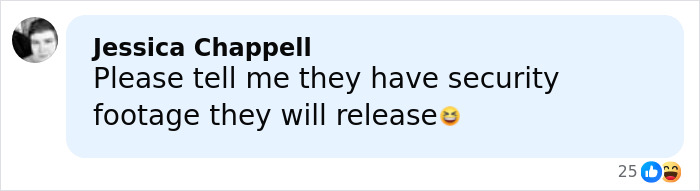 Comment from Jessica Chappell asking if security footage of the raccoon raid and bathroom incident will be released.