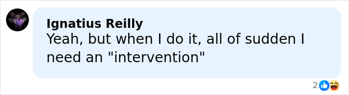 Comment by Ignatius Reilly humorously mentioning needing an intervention, sparking hilarious reactions about raccoon raids liquor store.