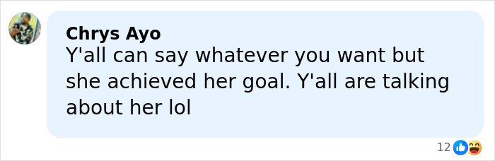 Comment from Chrys Ayo discussing Ice Spice sparking outrage with a see-through dress and fans' reactions online.