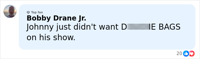 Comment by Bobby Drane Jr. discussing banned stars from the Tonight Show by Johnny Carson with a blurred background.