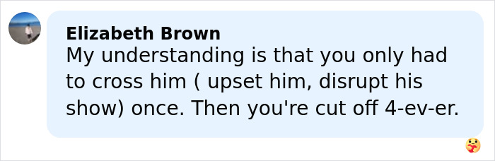 Comment by Elizabeth Brown explaining how banned stars from the Tonight Show by Johnny Carson were permanently cut off.