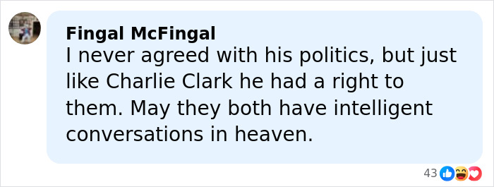 Facebook comment box showing a thoughtful message about Hollywood icon&rsquo;s passing and reflections on their politics.