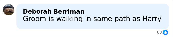 Comment mentioning the groom walking down the aisle, referencing Gordon Ramsay's daughter's wedding to Adam Peaty.