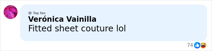 Comment reading fitted sheet couture lol with emojis reacting, discussing wild reactions to Rihanna&rsquo;s red carpet look.