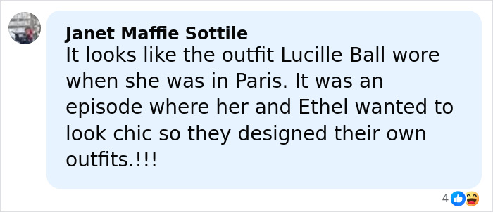 Social media comment comparing Rihanna&rsquo;s red carpet look to Lucille Ball&rsquo;s Paris outfit, sparking wild reactions.