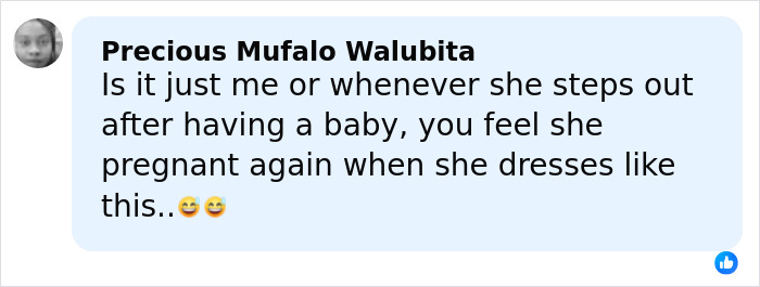 Fan comment about Rihanna's red carpet look suggesting she might have forgotten to leave the diaper bag at home.