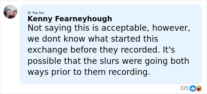 User comment discussing the racist Cinnabon employee incident and possible context of slurs exchanged in viral video. User comment discussing the racist Cinnabon employee incident and possible context of slurs exchanged in viral video.