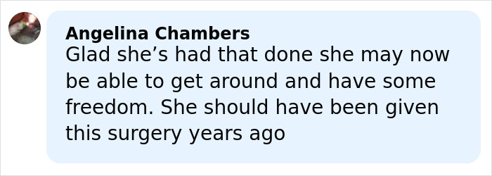 Comment by Angelina Chambers expressing relief and hope after a 14YO girl&rsquo;s rare condition leg removal surgery.