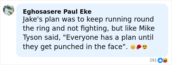 Screenshot of a social media comment discussing Jake Paul's broken jaw and internet reactions about the punchline.