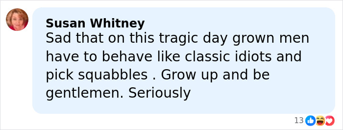 Facebook comment from Susan Whitney criticizing childish behavior among grown men, relevant to Jimmy Kimmel on Donald Trump comments.