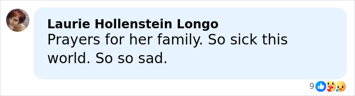 User comment expressing sorrow for the family amid a tragic case involving teen boys and a 14-year-old girl set on fire.