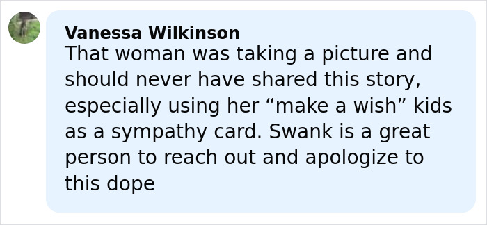 Comment from Vanessa Wilkinson criticizing mom of terminally ill kids, mentioning Hilary Swank&rsquo;s apology in the controversy.