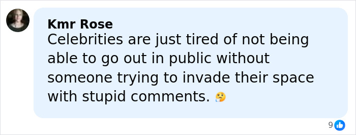 Comment from Kmr Rose discussing celebrities&rsquo; frustration with public invasion and rude comments online.
