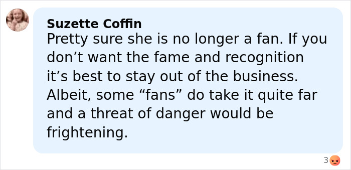 Comment from Suzette Coffin about fame, recognition, and fans, in a discussion on Hilary Swank apologizing and public reaction.