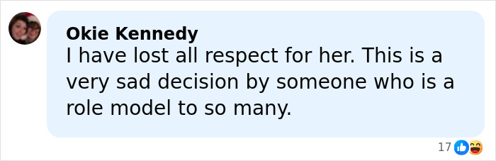 Comment expressing lost respect for Simone Biles after her painful decision involving a dog with chopped-off ears.