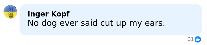 Comment about dog ears on social media post related to Simone Biles and PETA controversy over ear cropping.