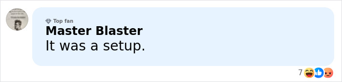 Screenshot of a Facebook comment by user Master Blaster saying it was a setup related to Nick Reiner's hotel room case.