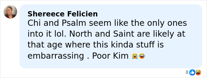 Fan comment on Kim Kardashian&rsquo;s Christmas card failure, suggesting it reflects kids&rsquo; home life dynamics and embarrassment.