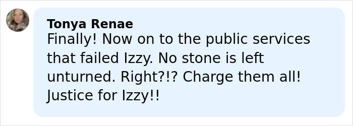 Comment from Tonya Renae expressing frustration with public services after mom's chilling Google searches linked to 5-year-old daughter's slaying.
