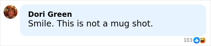 Comment from Dori Green reading Smile. This is not a mug shot, reacting to Melania and Donald Trump's Christmas card backlash.