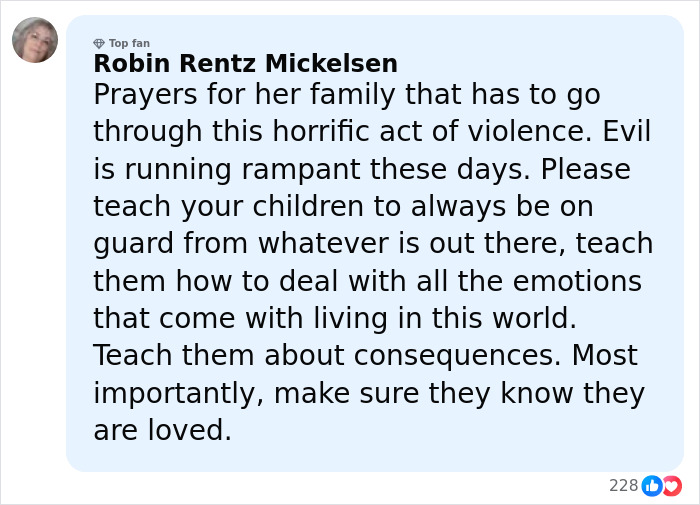 User comment expressing prayers and concern after a brutal attack, highlighting two teens charged with homicide. User comment expressing prayers and concern after a brutal attack, highlighting two teens charged with homicide.