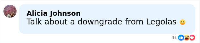 Comment by Alicia Johnson reacting to a celebrity downgrade, displayed on a social media platform. Comment by Alicia Johnson reacting to a celebrity downgrade, displayed on a social media platform.