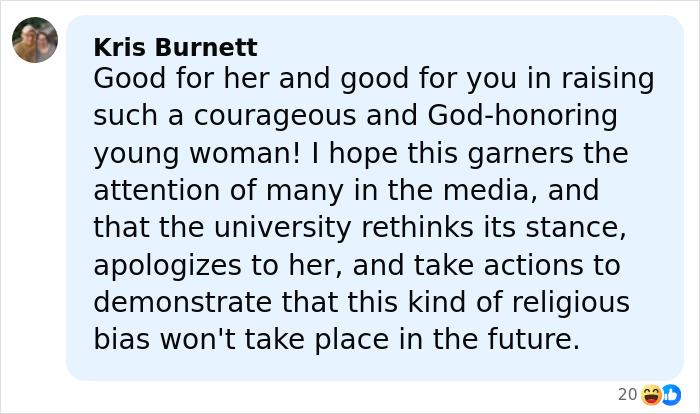 Comment supporting student and criticizing college handling religious bias in gender essay by trans instructor ousted from college.