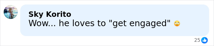 A Facebook comment by Sky Korito reacting humorously to Donald Trump Jr.'s engagement soon after breakup.