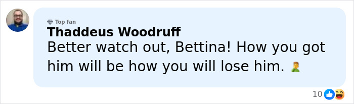 Comment by Top Fan Thaddeus Woodruff reacting humorously to Donald Trump Jr.'s engagement soon after breakup.