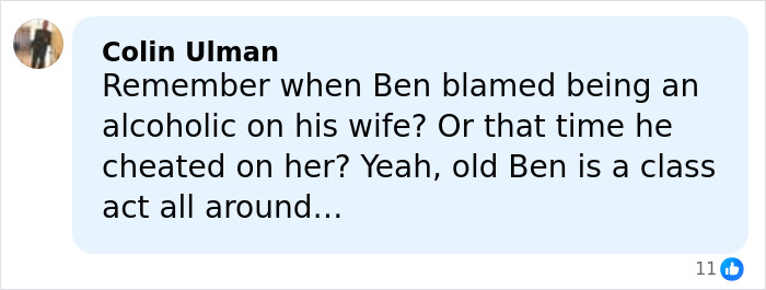Comment discussing Ben Affleck's personal controversies related to Steven Spielberg and the director's son incident.