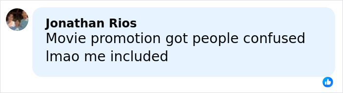 Comment by Jonathan Rios stating movie promotion caused confusion, referencing Robert Pattinson and Zendaya viral engagement ad. Comment by Jonathan Rios stating movie promotion caused confusion, referencing Robert Pattinson and Zendaya viral engagement ad.
