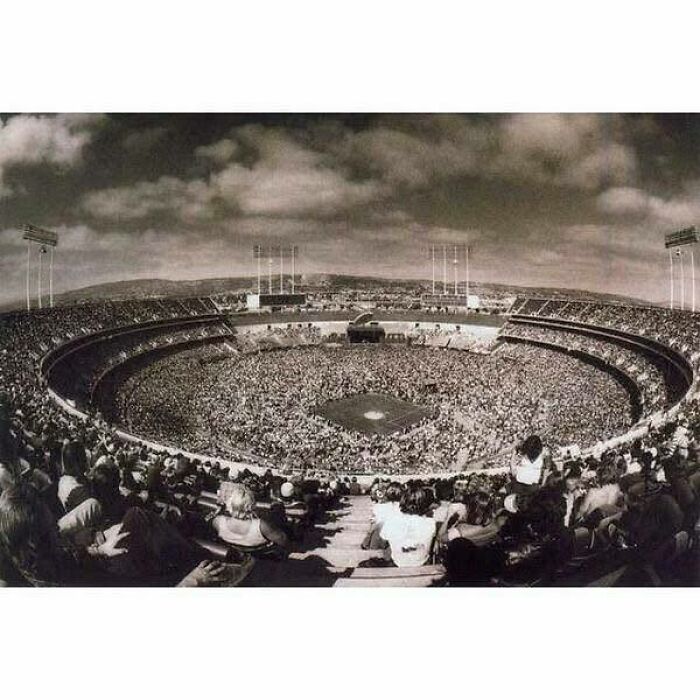Vintage black and white photo of a crowded baseball stadium, one of the most iconic historical pictures ever taken.